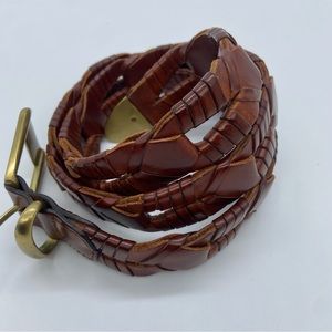 Hand Tooled Brown Leather Belt Made In Spain Matte Brass Finished Buckle Sz 32